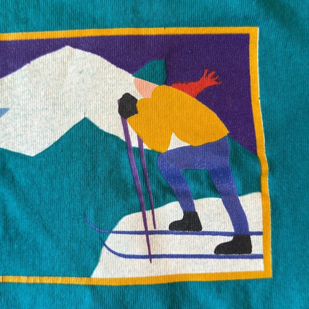 Vintage Single Stitch Pocket T-Shirt Alpine Cigarette Skier Blue 100% Cotton USA - Picture 12 of 14
